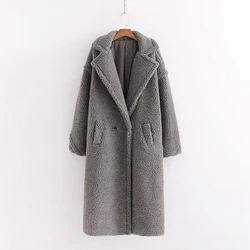 Hot Sale Winter Notched Lapel Wool Long Sleeve Maxi Long Women Faux Fur Teddy Coat