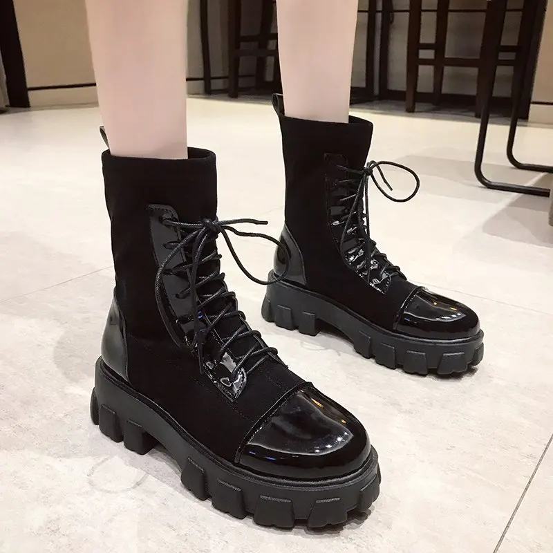 Black Sock Boots Women 2021 New Punk Gothic Shoes Ankle Boots Platform Shoes Autumn Winter Warm Fur  Women White Sock Boots