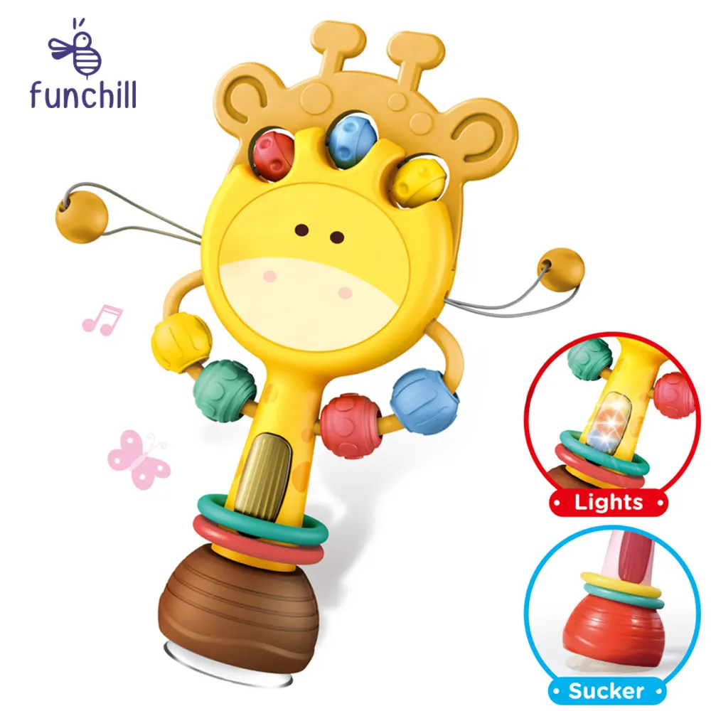Funchill Safe Silicone Teether Table Toys Hnad Shake Rattle Drum Electric Musical Toys Baby Rattle for Infant Grab