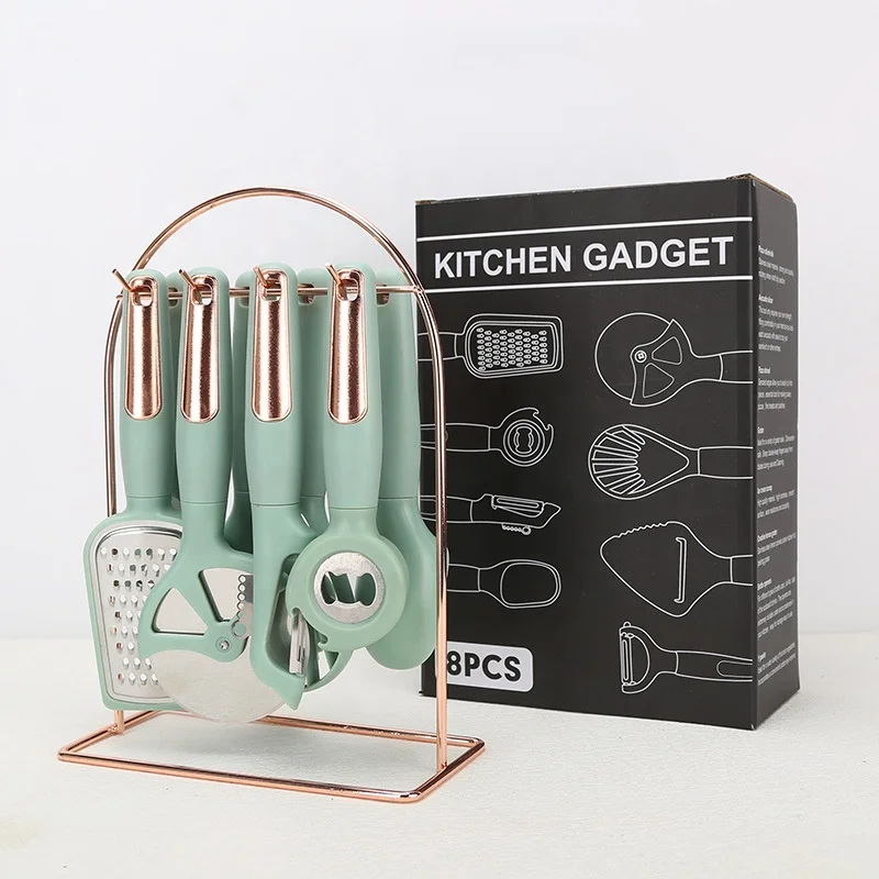 YJ Wonderful Custom 8Pcs Kitchen Cooking Utensil Set Stainless Steel Kitchen Tool Accessories Vegetable Fruits Tool Pizza Cheese