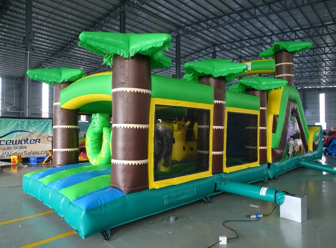 Novel Design 39ft Waterproof Scratch Resistant Jungle Inflatable Obstacle Course For Kids