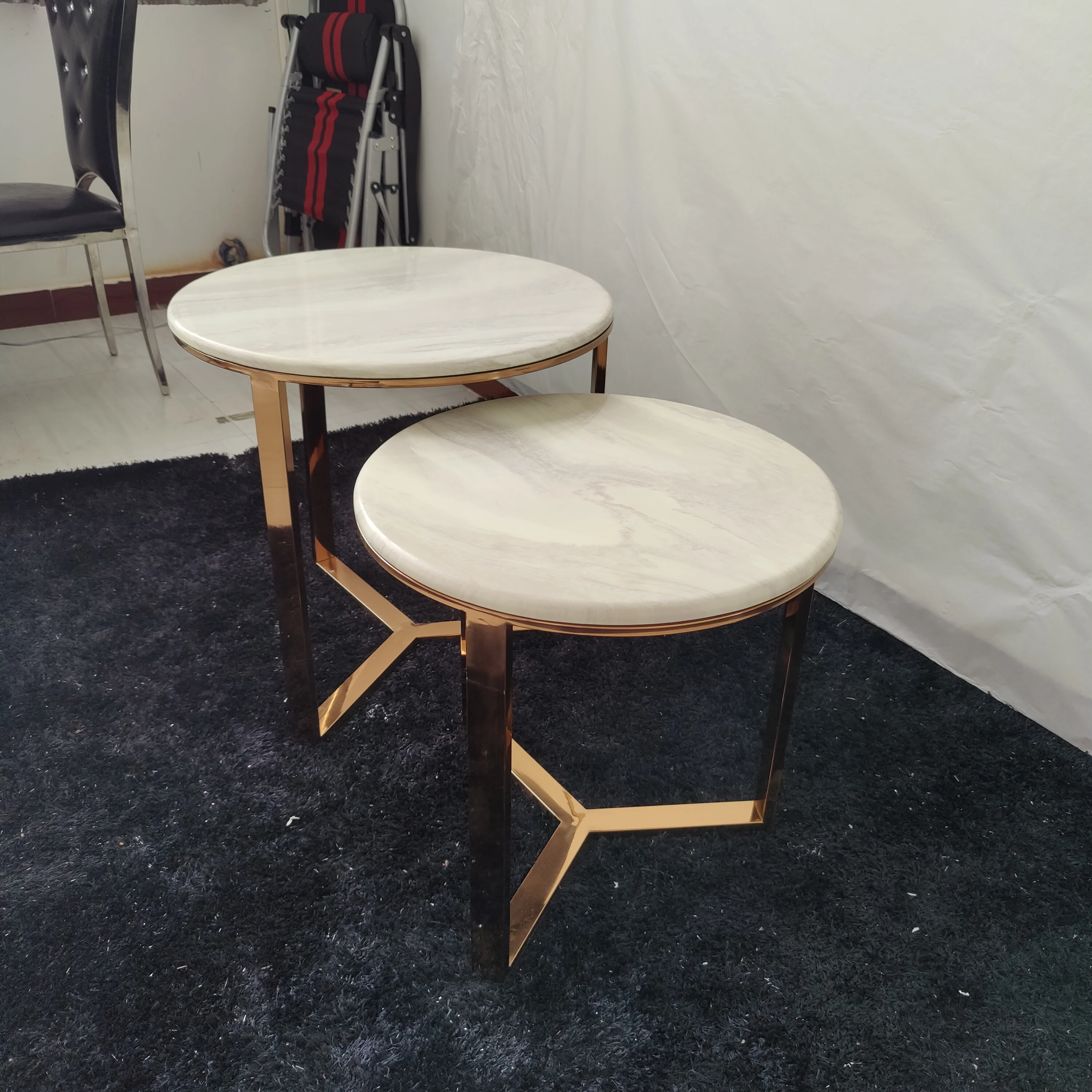 Modern round nesting tables set of 2 piece marble side tables set living room furniture make in Foshan metal end tables