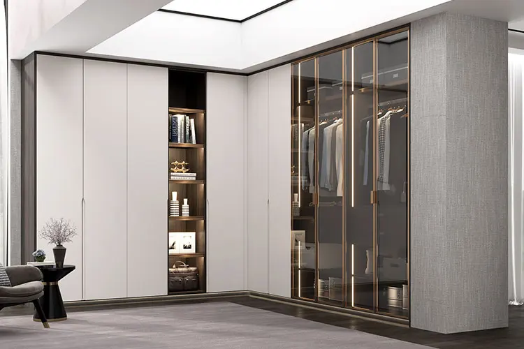 Modern White Wood PVC Sliding Bedroom Wall Wardrobe MDF Door Clothes Cabinet with Mirror Dressing Drawer Closet Design