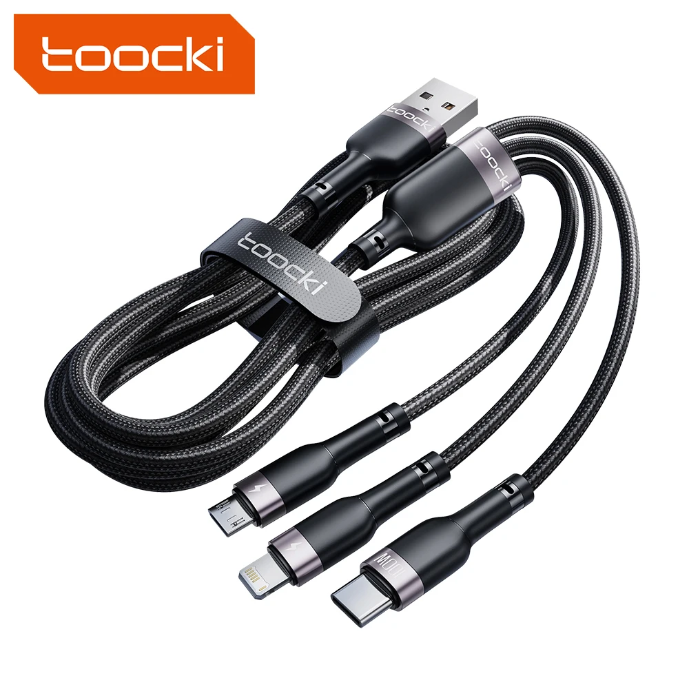 Toocki New Arrival 3in1 6a Usb A To Usb C /Micro/Ip Fast Charger Cable Multifunction Data Cable For Cellphone