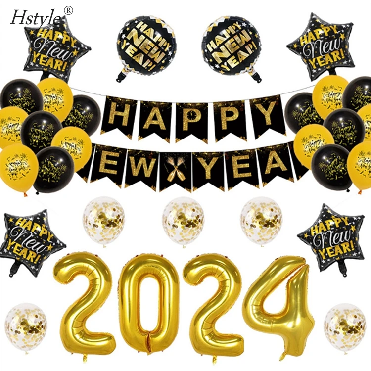 Золотые 2024 с новым годом баннер украшения для вечеринки новый год Декор дома воздушные шары новогодние принадлежности рождественской ST678