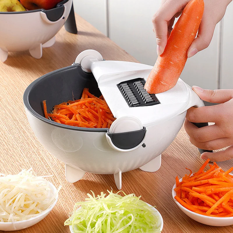 New product 9 in 1 Fruit Vegetable Tools Kitchen Gadgets Grater Slicer Rotate Multifunctional Vegetable Cutter with Drain Bask