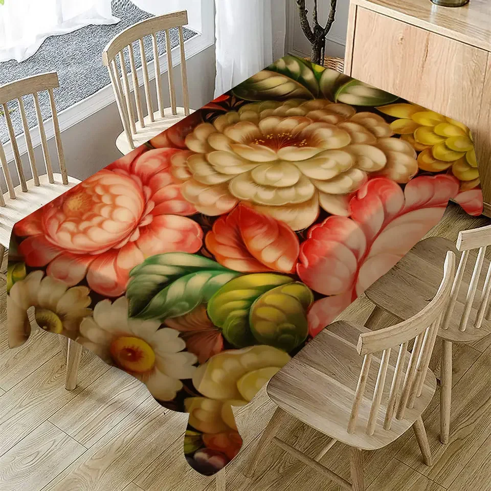 New Wholesale Simple Art Flower Picture Cotton Linen Tablecloth Linen Tea Table Cloth