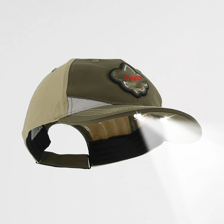 custom logo outdoor sports camping LED light cap hats with LED light