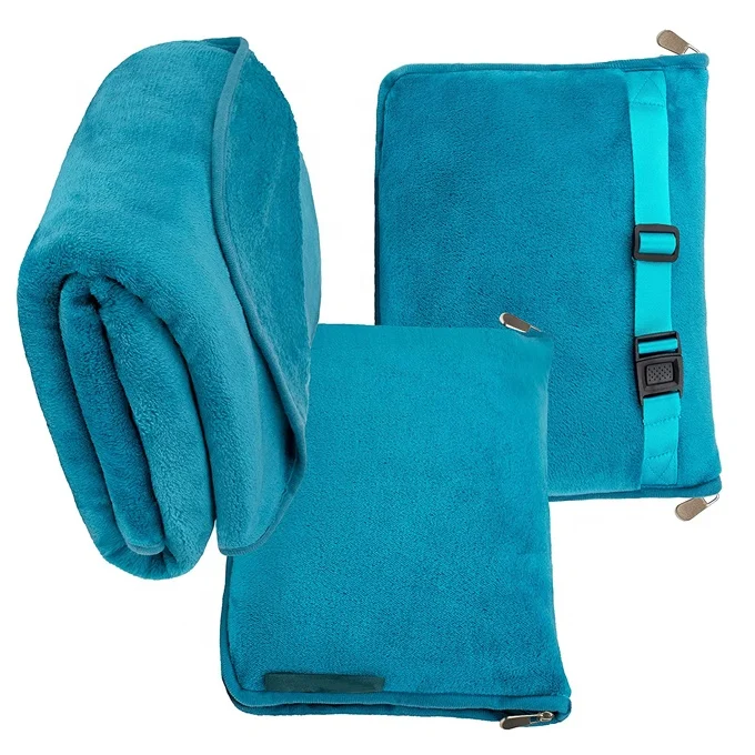 Super soft cheap custom logo 2 in 1 airplane travel pillow polar fleece blanket