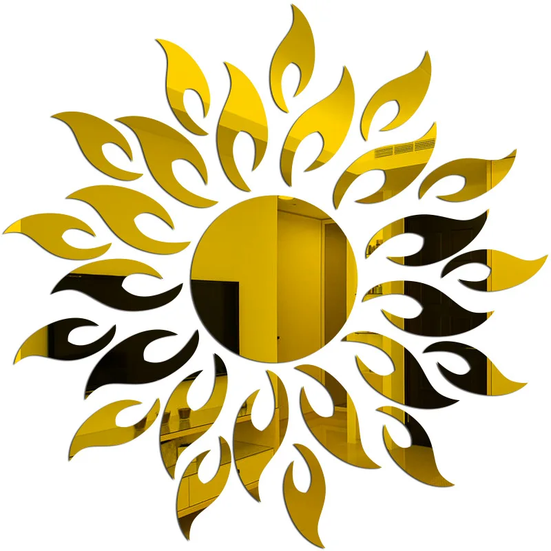 
Living Room Decorative round sun shape mirror 3D Sticker acrylic wall mirror Environmental protection non-toxic 