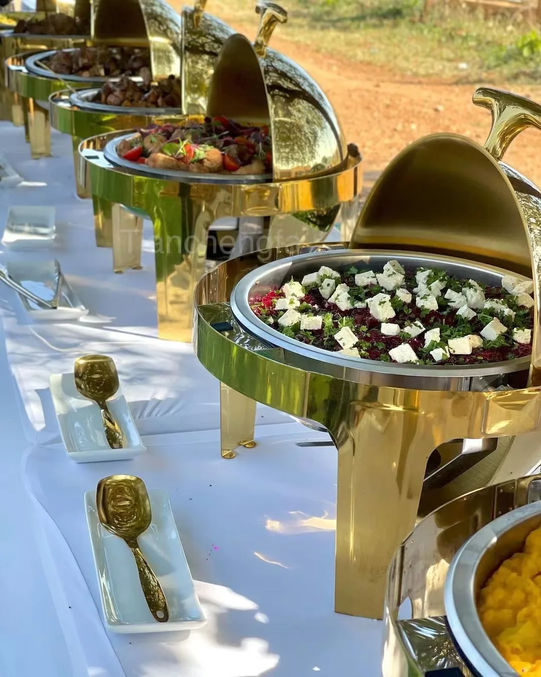 Roll top Design Restaurant Hotel Chafing dish Buffet Gold Display equipment Food warmer Catering Chefing dish set