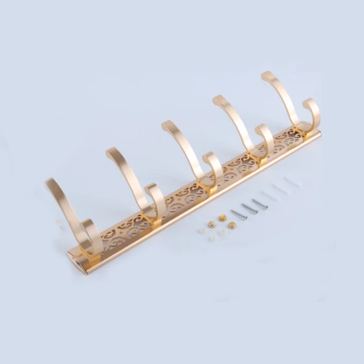 5 Hooks Aluminum hanger metal clothes hooks wholesale hooks for bathroom wall mounted