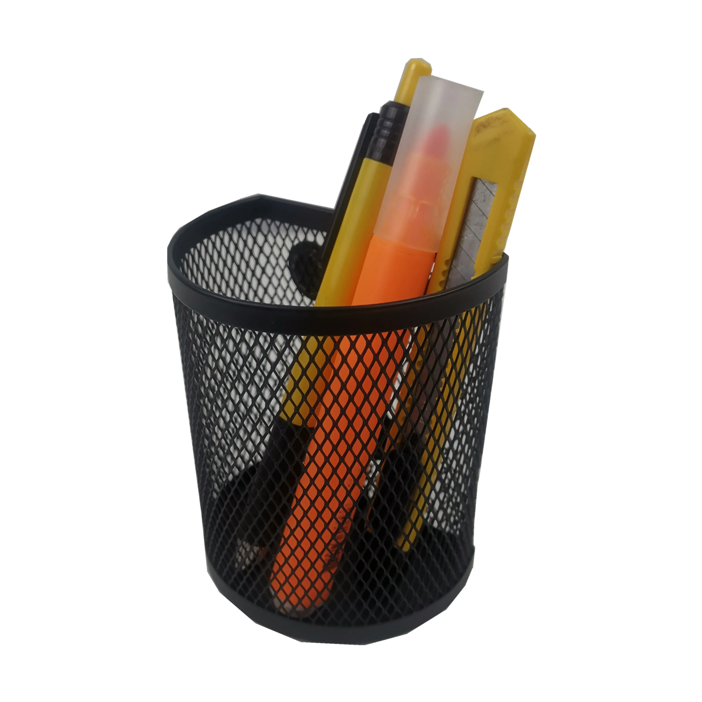 Black Mesh Metal Magnetic Pen Case Pencil Holder for Refrigerator and Whiteboard Brush Pot