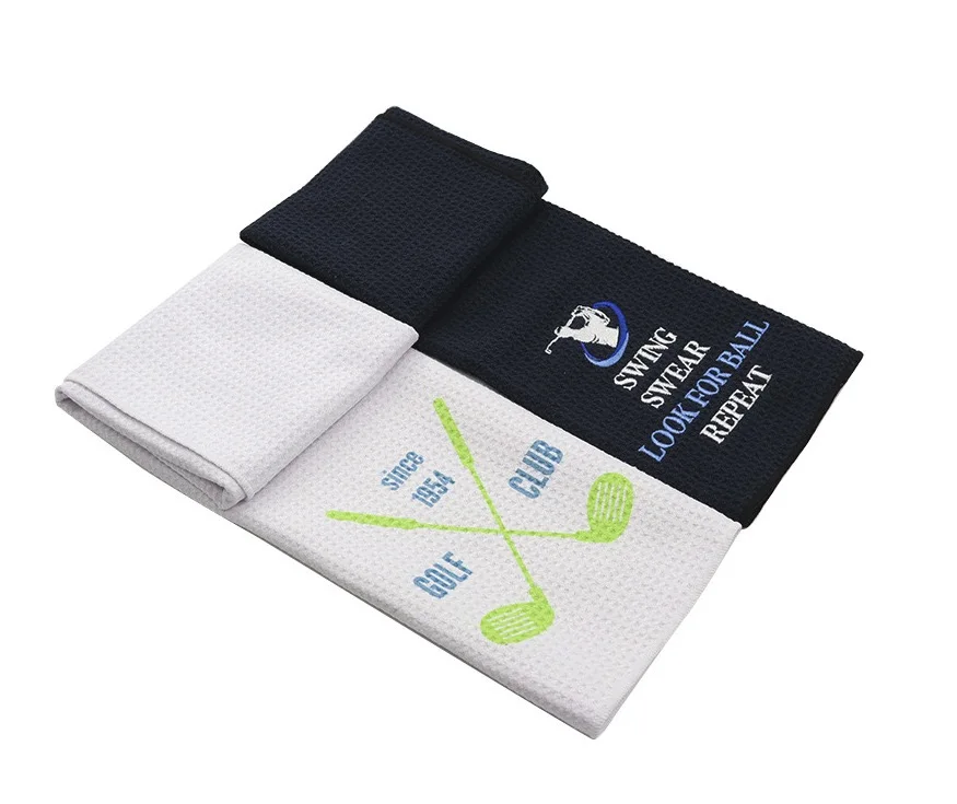 2023 Custom Personalized Logo Microfiber Waffle Golf Towel Sublimation Printing Embroidery Cotton Golf Towel