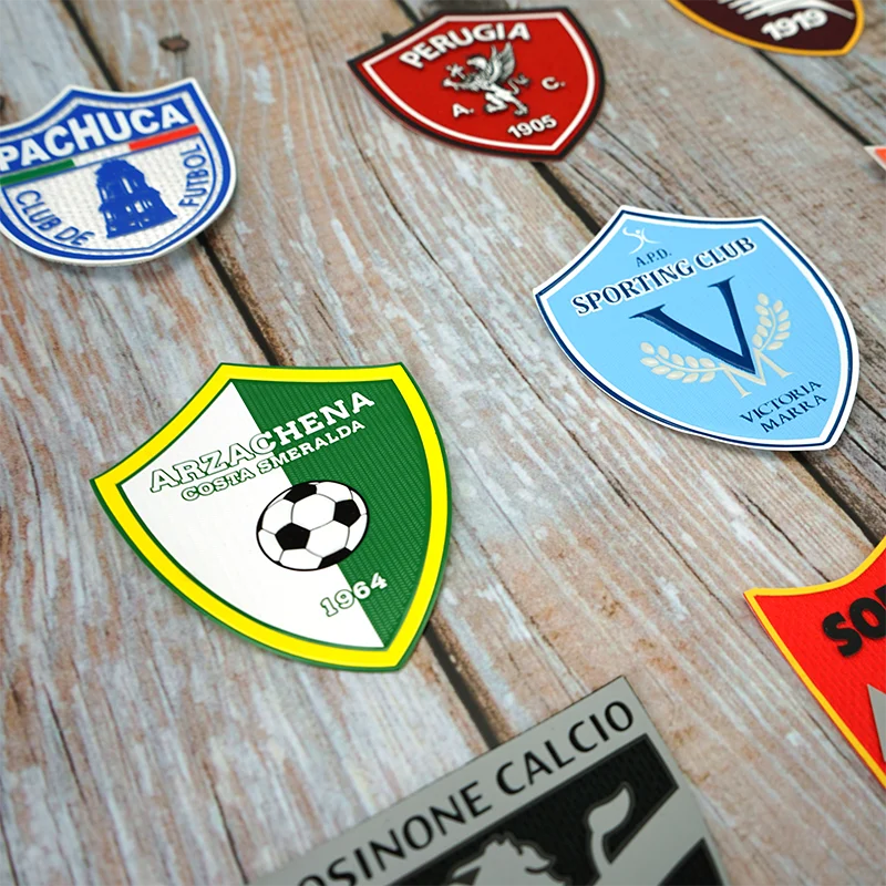 Logo 3D Flocking Patch PVC Rubber Customized Embroidered Custom Soccer Club Design Heat Transfer Printing Accept Custom 100pcs