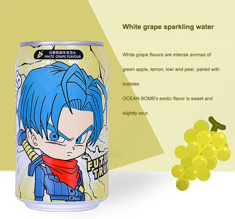330ml Dragon ball ocean bomb soft Exotic drink Soda Sparkling Water peach Flavor Drinks asian drink