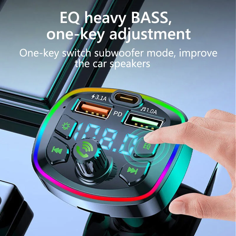 Type C PD 18W 3.1A Quick Charge TF Card U Disk Play Mp3 Player Auto FM Transmitter Car Charger Wireless USB FM Trasmitters