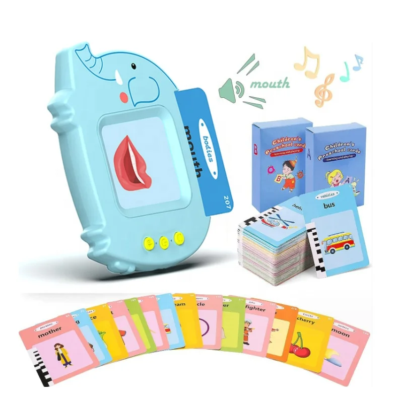 Multi-language customized elephant electronic cards reader toy kids talking flash cards early education card insertion machine