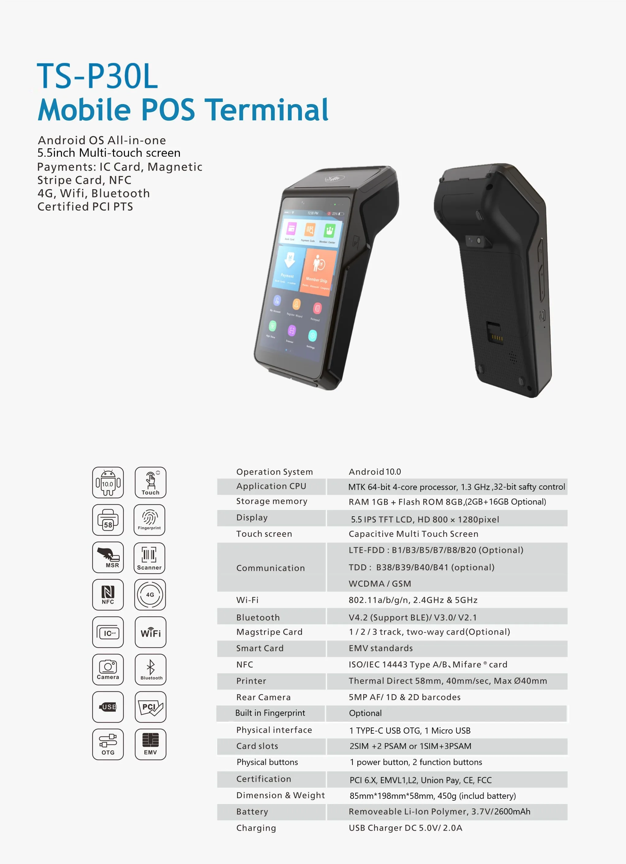5 дюймовый многофункциональный аппарат nfc android pos-терминал 3g 4g беспроводной Wi-Fi