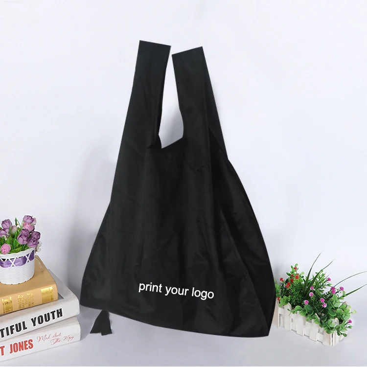 Custom Print Logo Eco Friendly Plain 210 Denier Polyester Sublimation Tote Reusable Grocery Folding Shopping Bag Various Colors