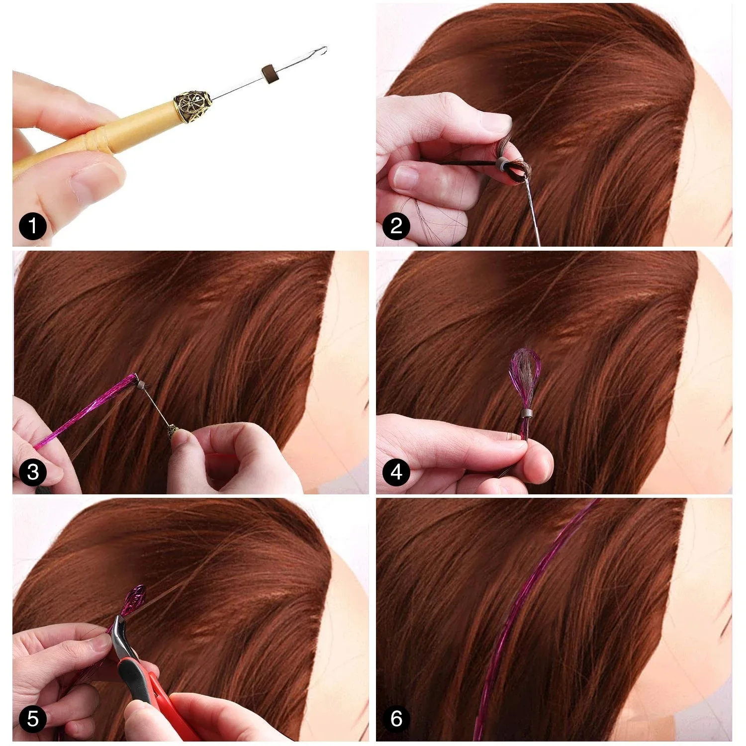 Wooden Handle Hair Extension Weaving Crochet Hook Needle Tools Lace Wig Micro Ring Loop Hook Needle