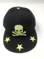 Custom Star Embroidery Logo Vintage Skull Metal Cap 6 Panel Flat Brim Fitted Snapback Cap Hats