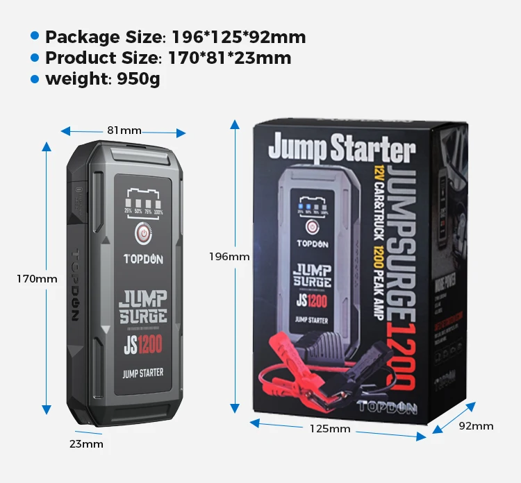 TOPDON поставка js1200 умный внешний аккумулятор высокой мощности стартер усилитель коробка батарея автомобильный Джампер Старт Мини аварийный инструмент