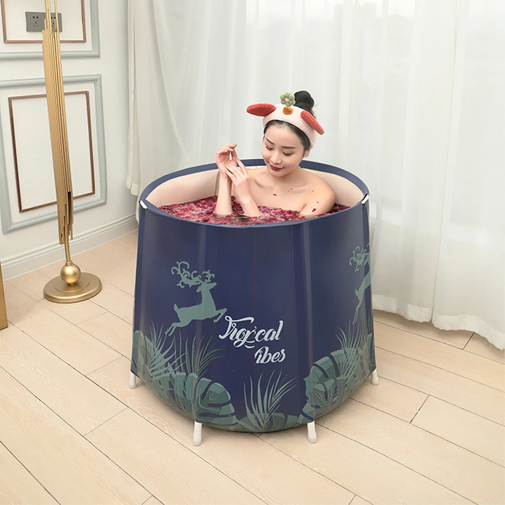 Folding Bathtub for Adults Portable PVC SPA Soaking Standing Bath Tub for Shower Freestanding Non-Inflatable Bathtub