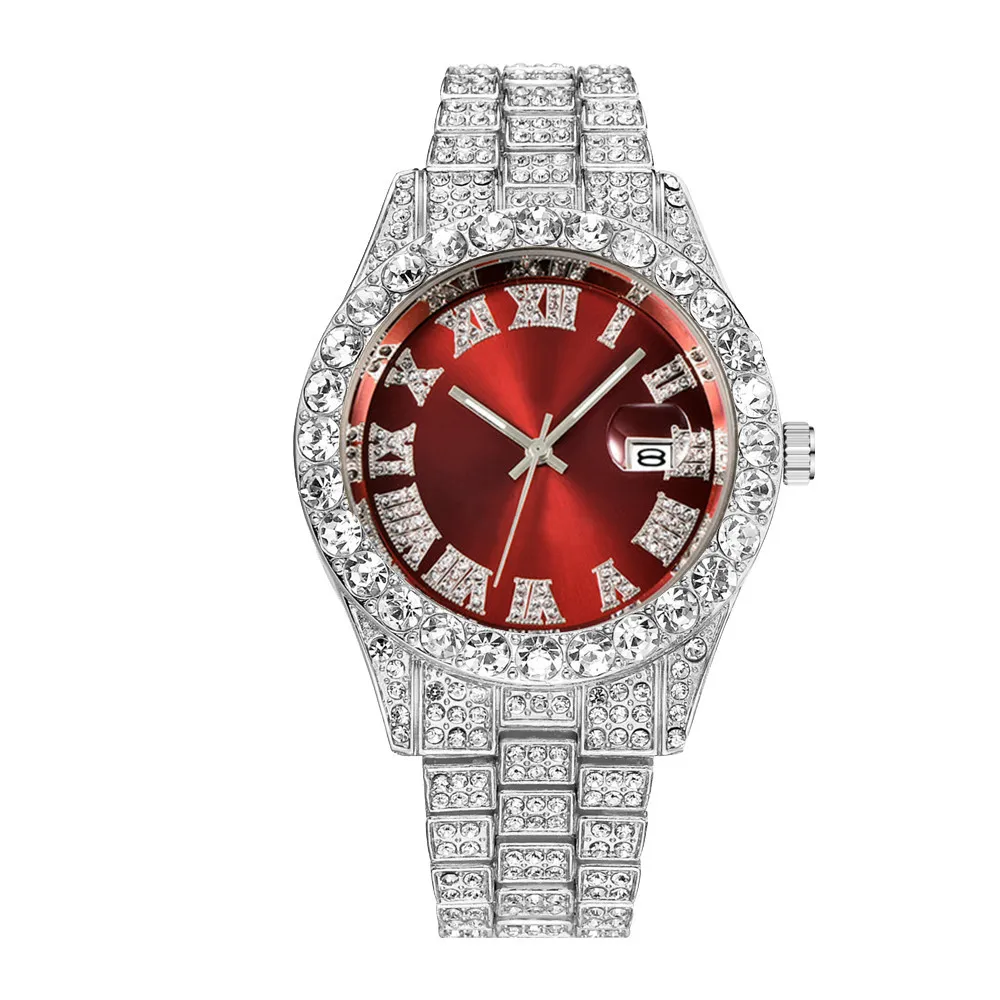 Hot Sale In Jewelry Boutiques Bling Iced Out Quartz Watches For Icy Girls Bracelet Pink Face Diamond Watches Women Wrist Luxury