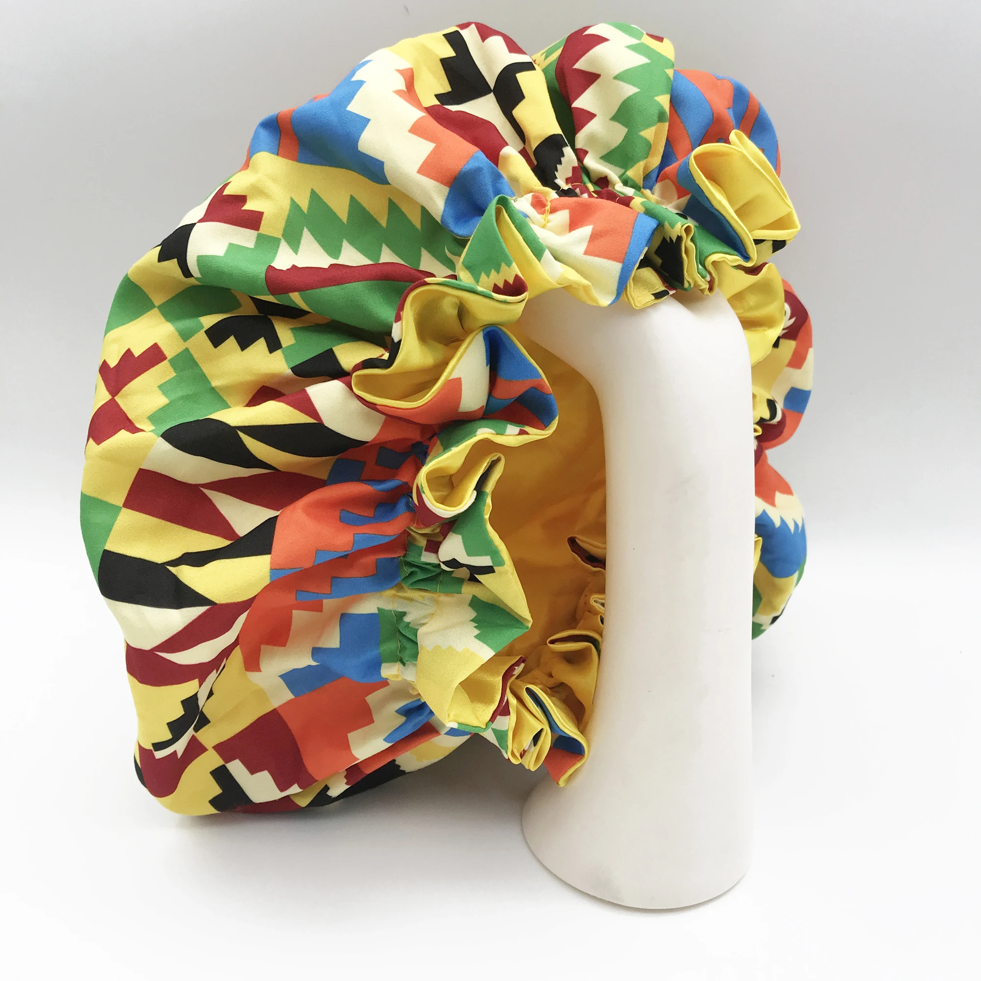 Fashion African Style Ankara Pattern Bonnet Set Daily And Night Wear Sleep Caps Colorful satin silk Hair Bonnet
