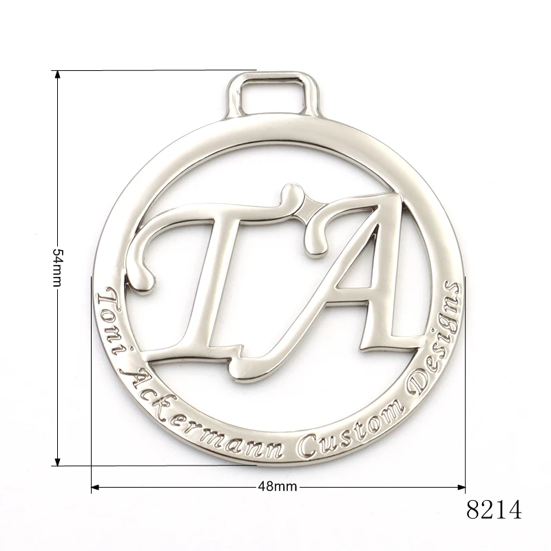 nickel round  hollow logo metal brand  logo custom hanging metal label tag for handbags