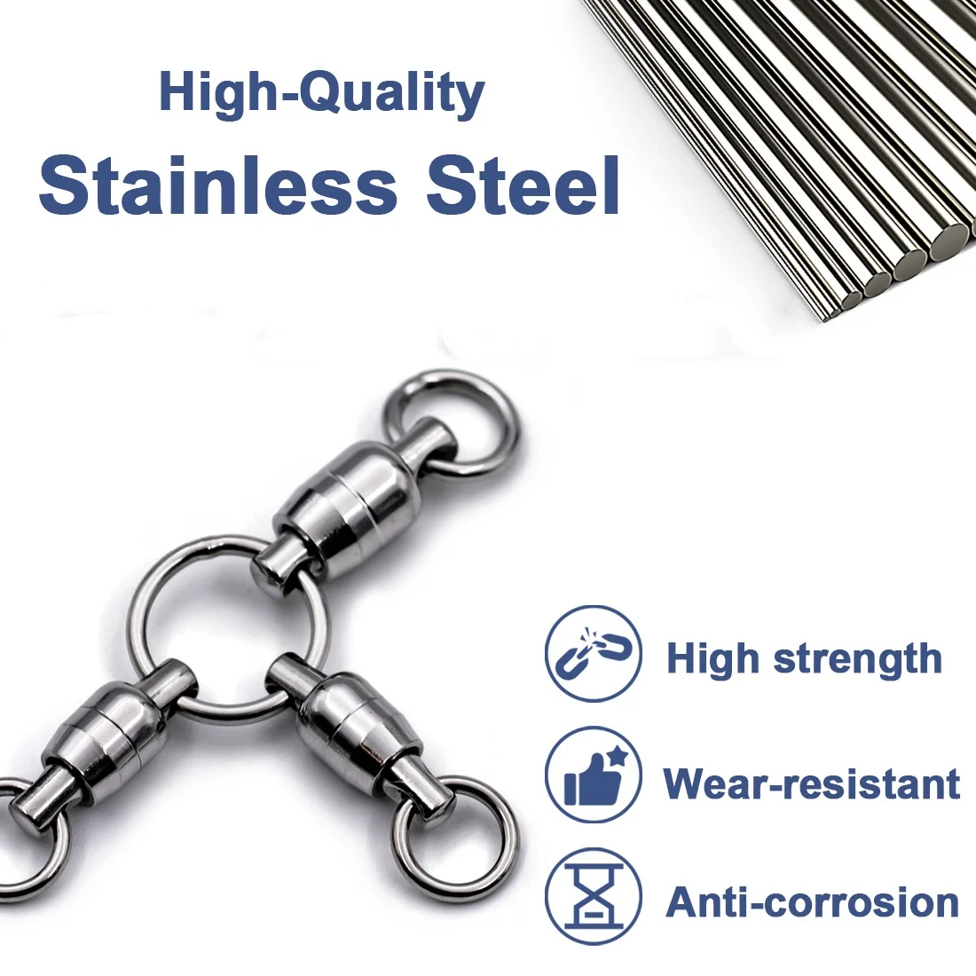 High strength stainless steel 3 way fishing swivel ball bearing swivel Saltwater Tackle Accessories Trolling Line Lure Connector