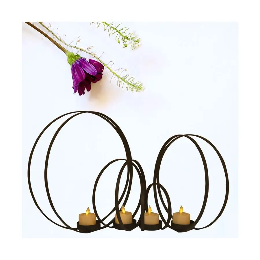 
Wholesale Modern design moon shape set of 4 metal ring candle stick holder set for home decor 