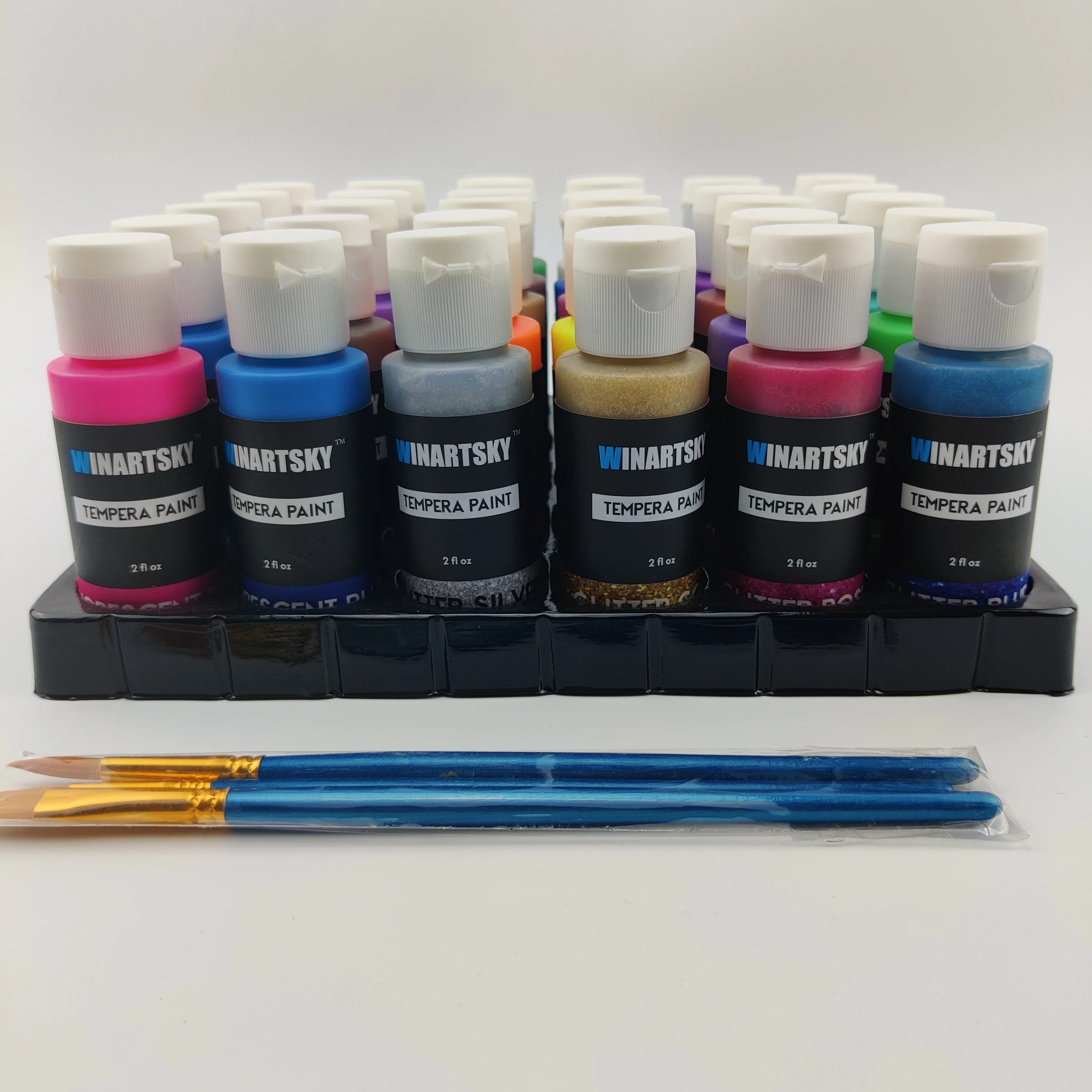 30 Colors 60ML Liquid Poster Paint Washable Tempera Paint Set with 3 brushes for Kids diy painting