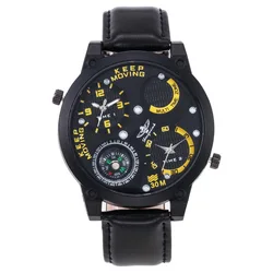 Fashion dual movement outdoor military compass watch waterproof belt quartz watch