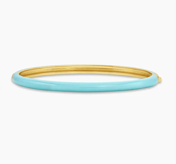 Elegant 18K Gold Plated Summer Light Blue Enamel Colorful Bangle for Girls