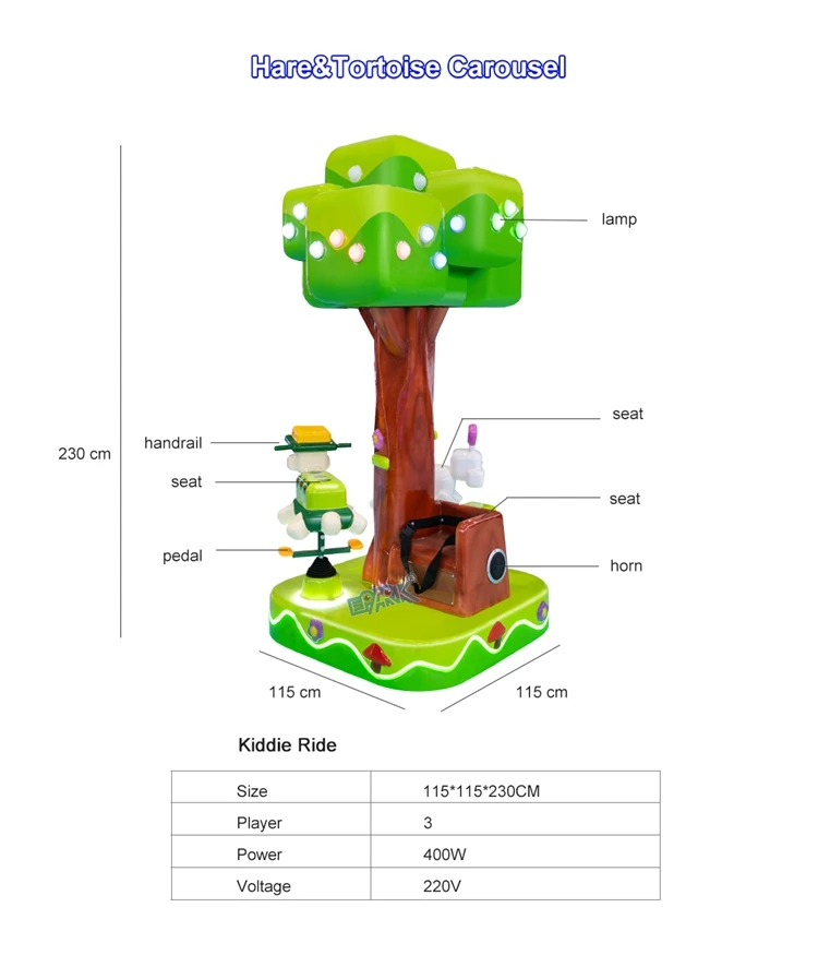 Amusement Hare Tortoise Carousel Arcade Kiddie Ride Swing Game Machine Rides Coin Operated Machine For Children