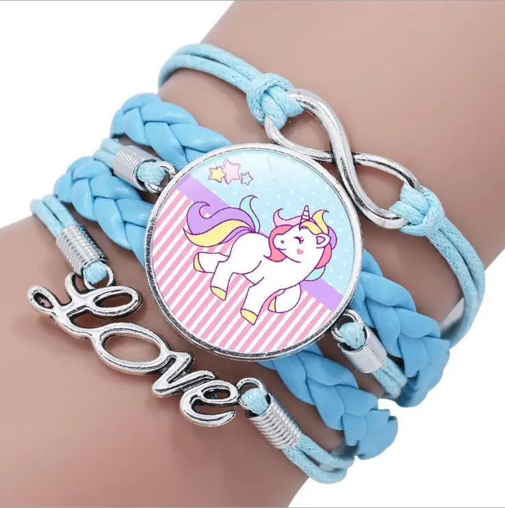 Personalised Kids Jewelry Multi Leather Glass Mesh Unicorn Butterfly Princess Charm Bracelets