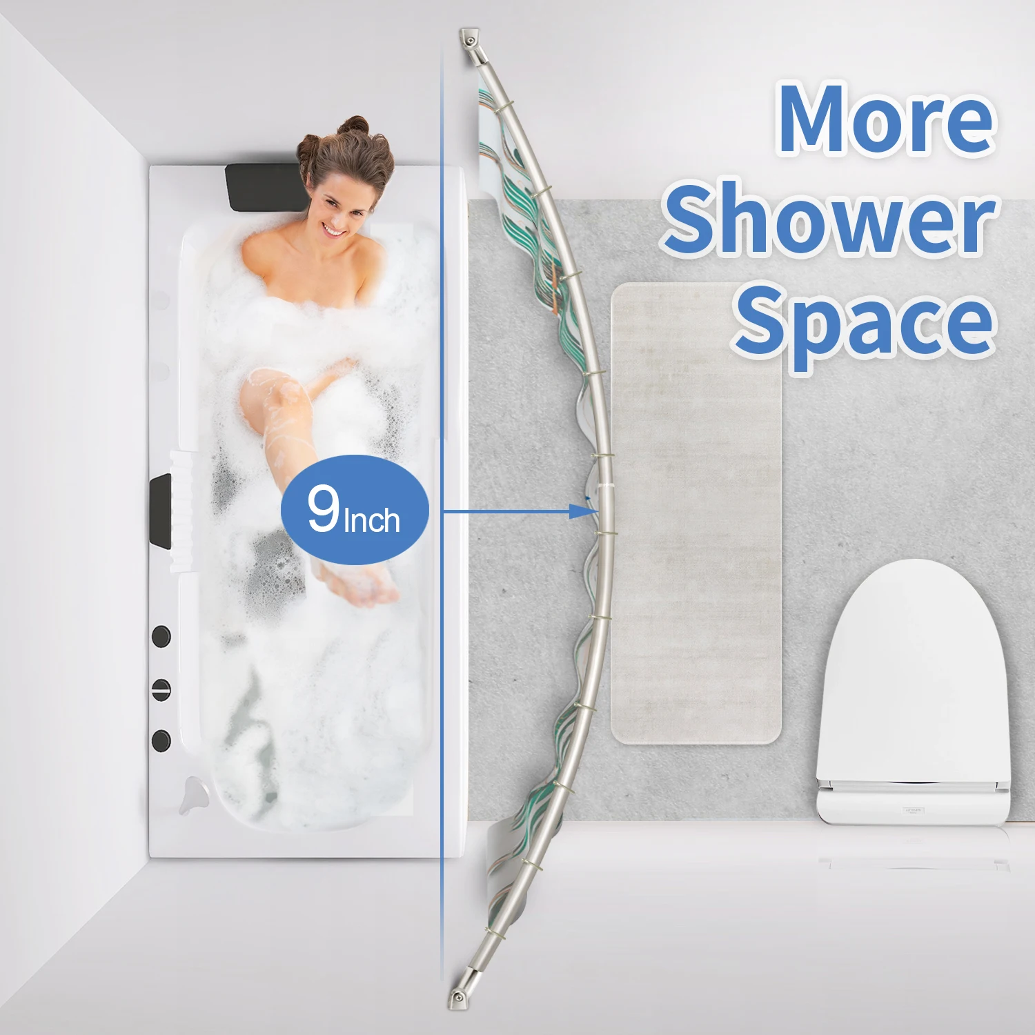 Hot Sale Bathroom Products Curved Shower Curtain Rod Adjustable Wholesale Never Rust Polishing Shower Curtain Poles