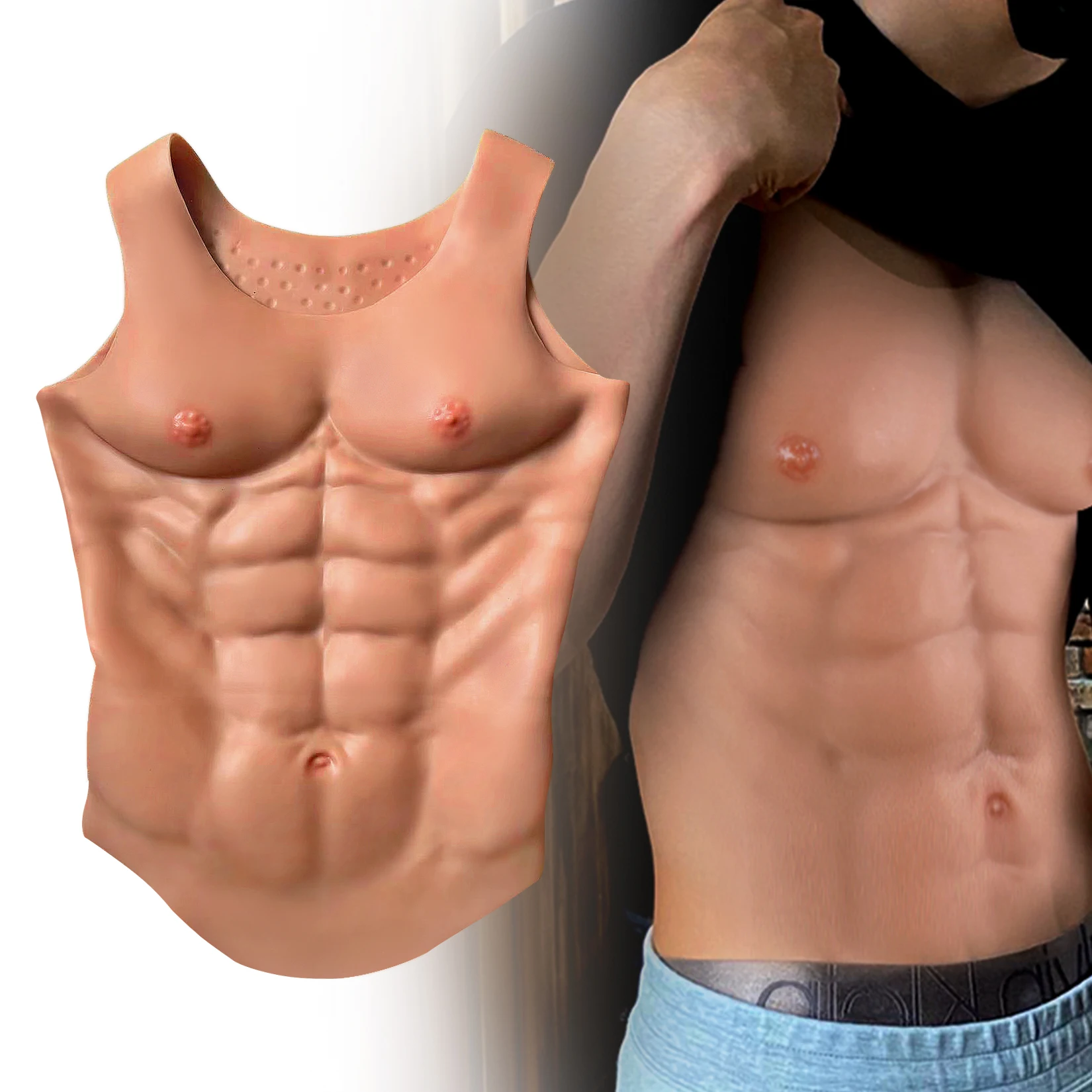 Cosplay Realistic FakeBelly Silicone Muscle Macho Chest For Halloween Party Sissy Film Props Drag Queen Masquerade Ball
