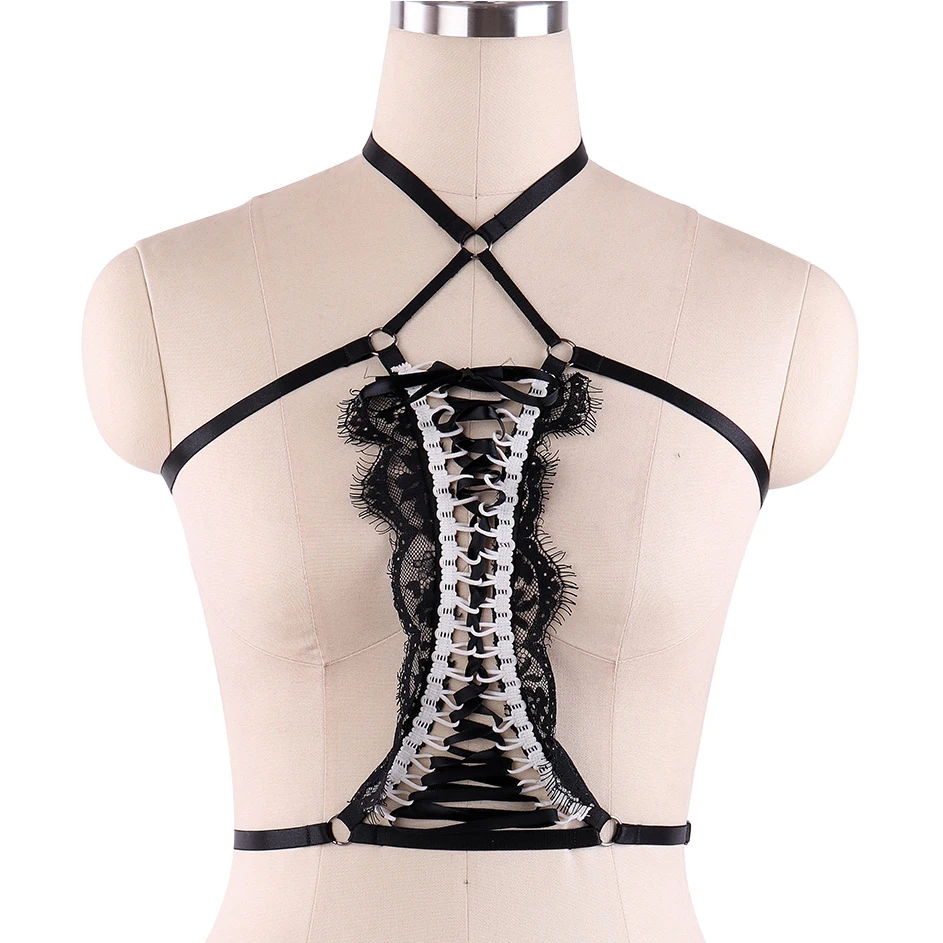 Extreme Hot Women Mature Sexy Lace Strap Underwear Rave Dance Costume Top Body Wire Harness