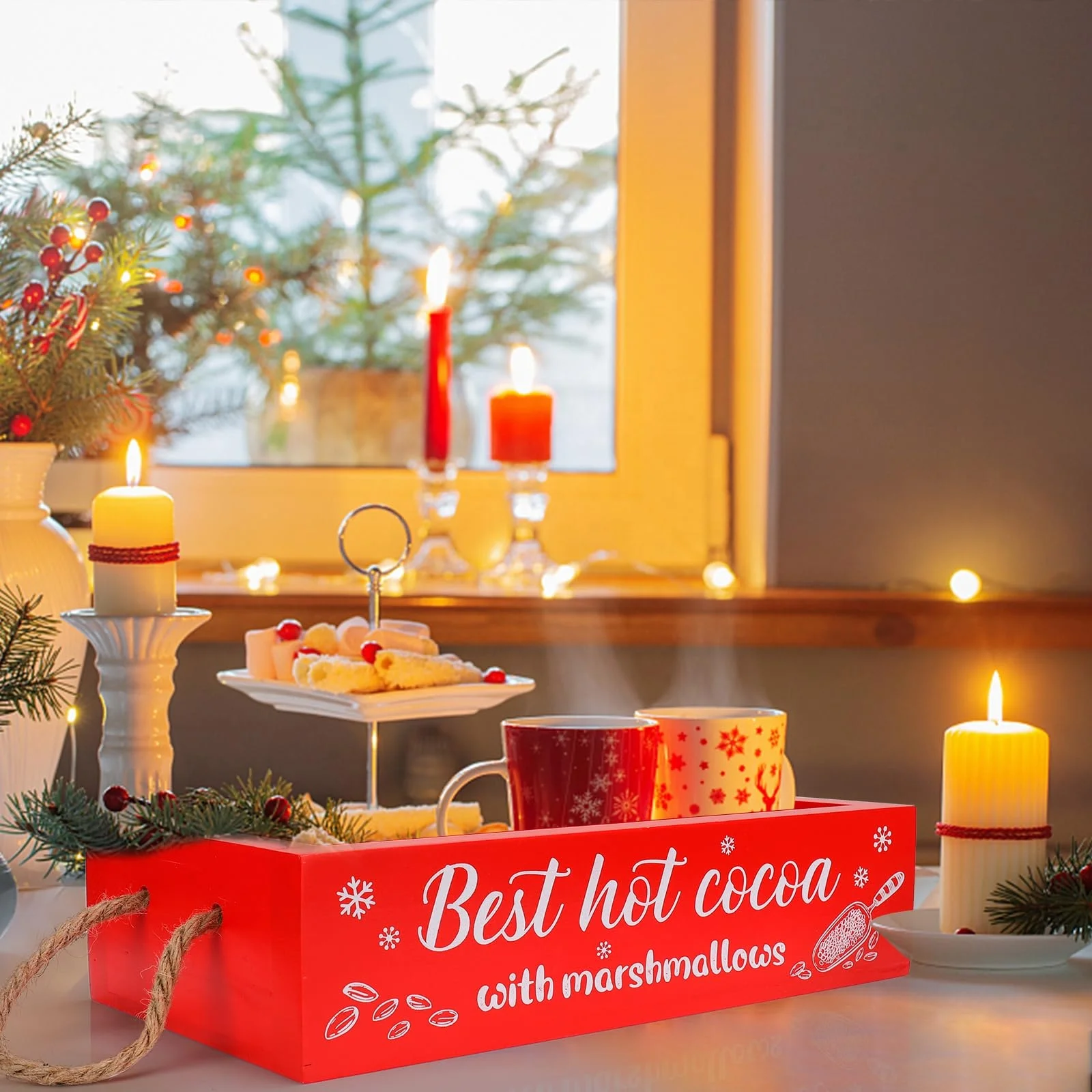 Custom hot-selling best Cacao wooden storage boxes decorated with magenta red for the Christmas holidays Christmas Wood Gift Box