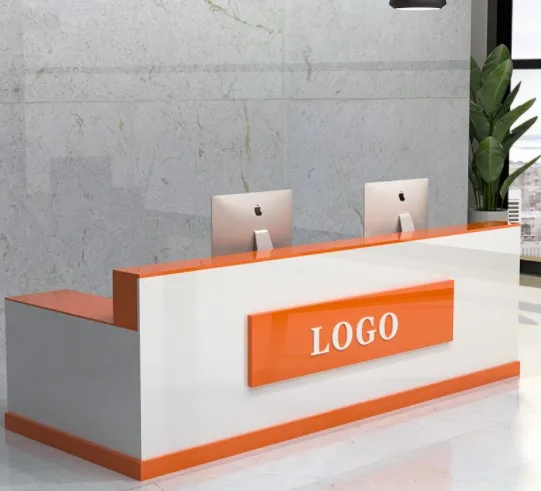 Modern Design Custom Logo Office Counter Luxury Wooden Office Desk Table Front Desk Reception Counter for Clinic Salon White