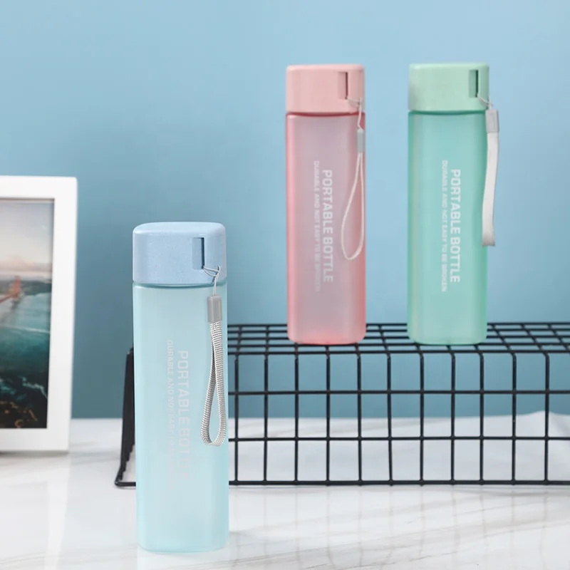 500ml Promotion Gift Square Lid Plastic Custom Water Bottles Bamboo Lid Foldable Water Bottle