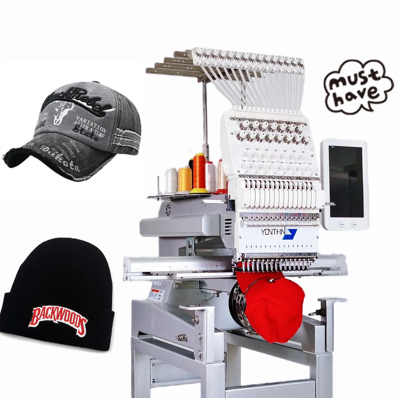 Yonthin multi needle snapback hat fabric embroidery machine for badges caps and shirts single head embroidery machine