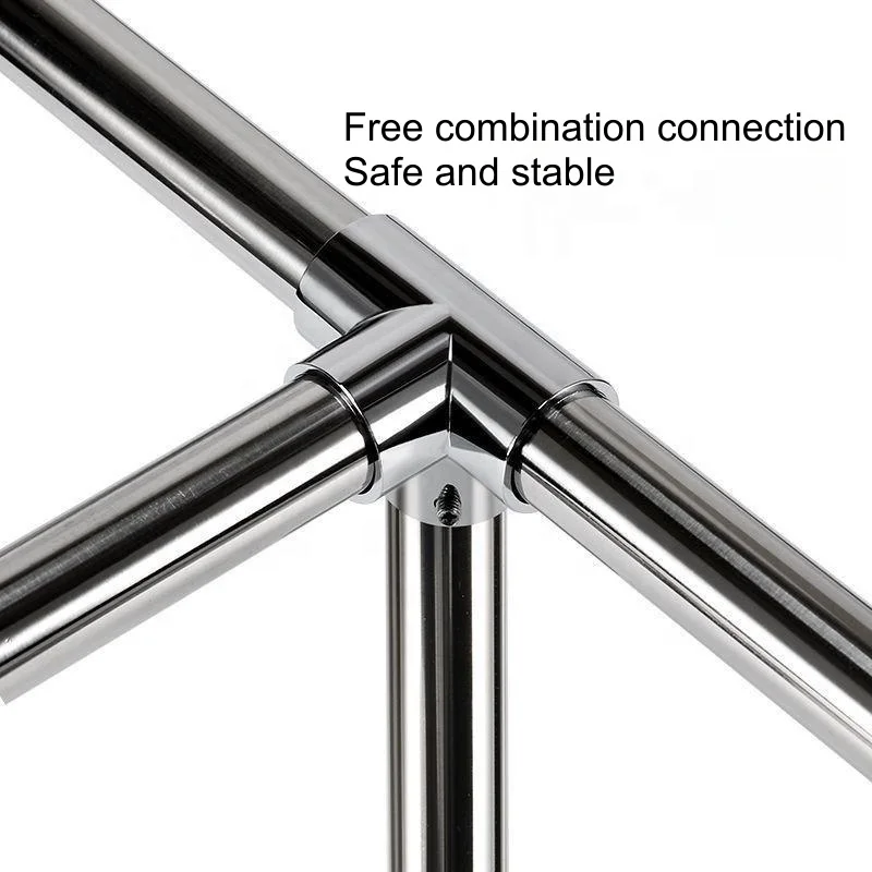 Heavy Duty SS Mirror Polished 90 Degree 3-Way Corner E Hand Rail Fitting Marine Grade for Wardrobe Hardware