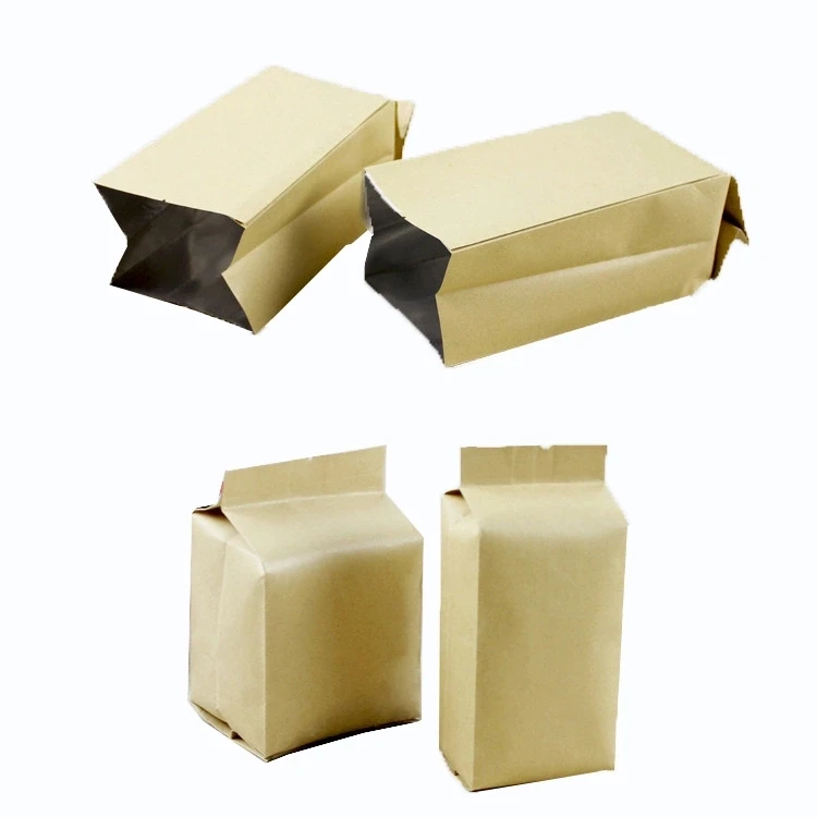 Side Gusset Metallized Kraft Paper Aluminum Foil Lined Heat Sealable Food Storage Packaging Pouches With Tear Notch