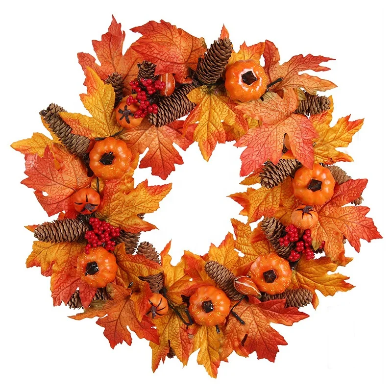 Wholesale handcraft indoor decorations easter egg artificial autumn leaves wreath advent