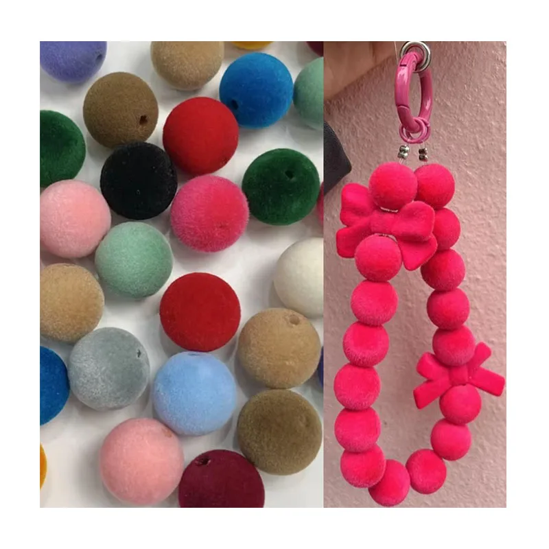 Fashion DIY 14mm/16mm round Fluffy pompom ball acrylic loose beads for jewelry making phone chain accessories wholesale