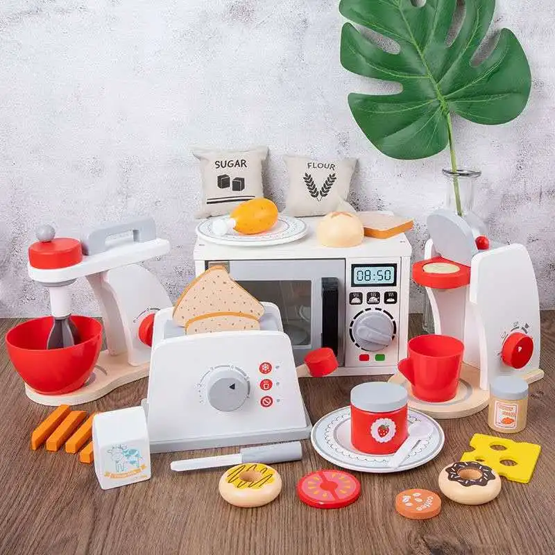 CPC FSC CE DIY Food  kids and children toaster coffee set Pretend Play Kids Cooking mini Kitchen learning kids game baby Toys